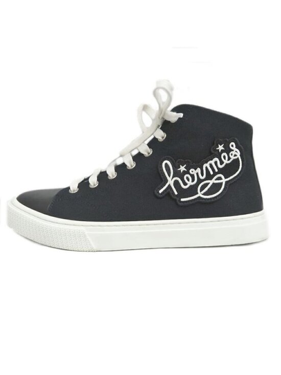 Hermes Iriko High Cut Sneakers 38 Black Canvas Leather